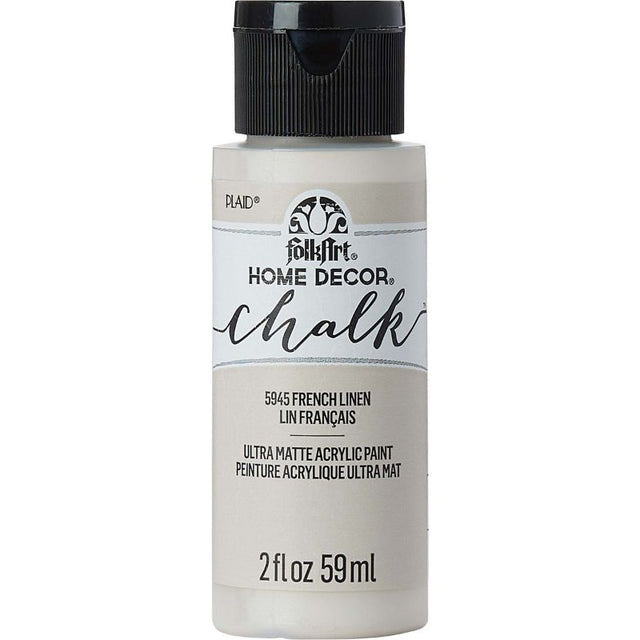 FolkArt Home Decor Chalk Paint in FRENCH LINEN 5945, a versatile 2oz acrylic paint for ultra-matte home decor projects.