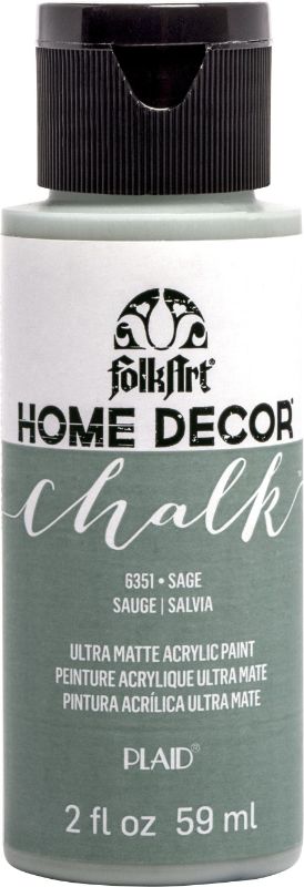 Folk Art Home Decor Chalk Acrylic Paint in SAGE 6351, 2oz, offers ultra-matte finish for versatile crafting on multiple surfaces.