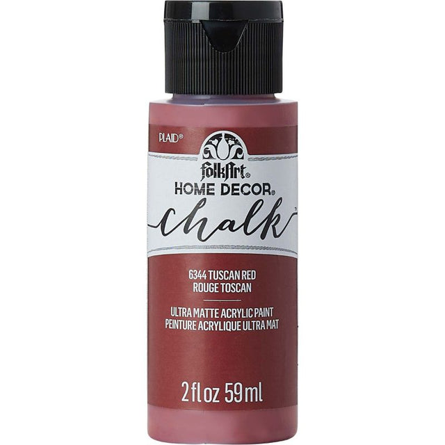 Folk Art Tuscan Red chalk paint in 2oz offers vibrant color and ultra-matte finish, perfect for upcycling and home decor projects.