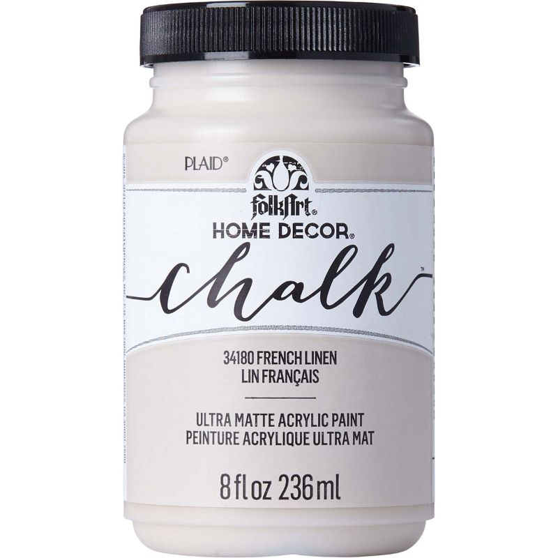 Folk Art Home Decor Chalk Acrylic Paint in French Linen, 8oz, ultra-matte, versatile for wood, glass, metal projects.