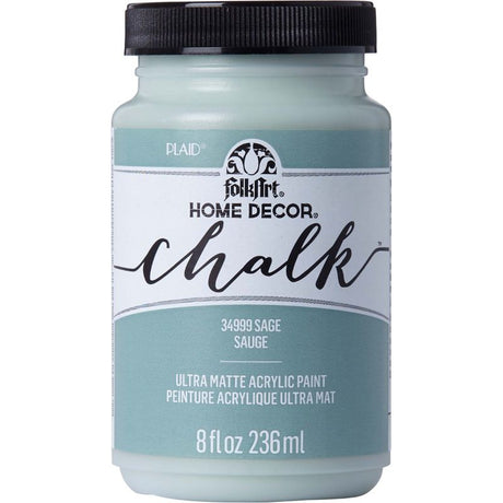 Folk Art Chalk Acrylic Paint in Sage, 8oz, offers an ultra-matte finish for versatile home decor projects and easy cleanup.