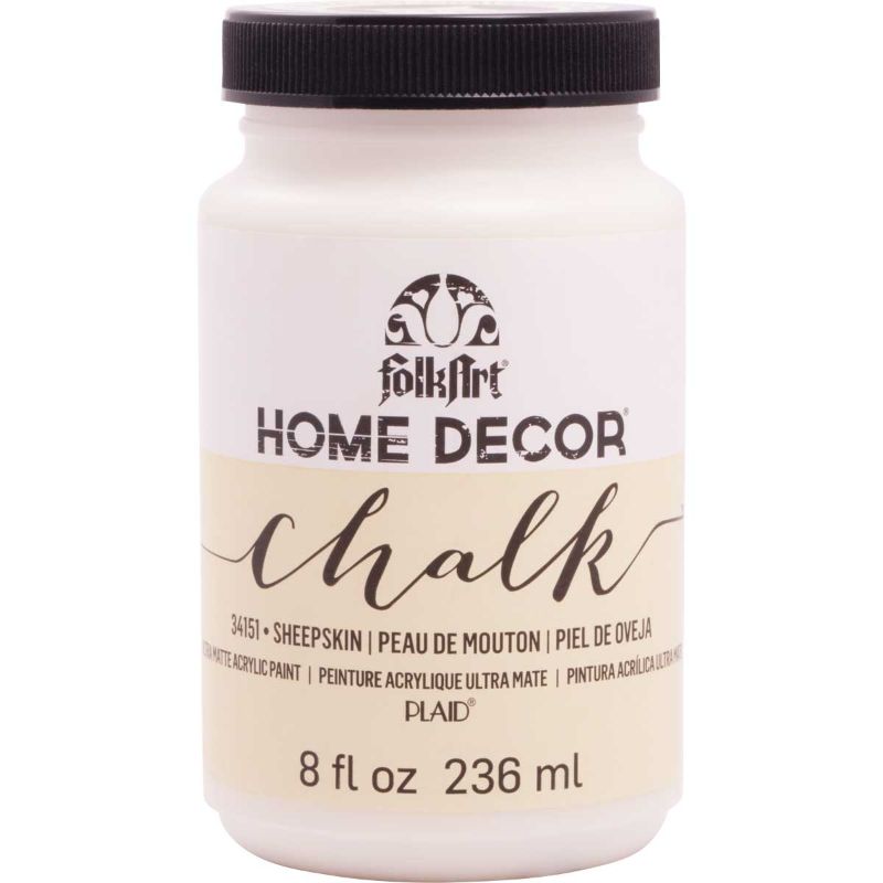 FolkArt Sheepskin chalk paint in a rich, ultra-matte finish, perfect for versatile home decor projects and easy to use.