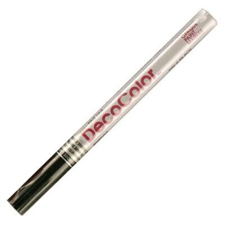 Black Marvy Decocolor Opaque Paint Marker Fine with a precise tip for vibrant detailing on various surfaces. Non-toxic and weatherproof.