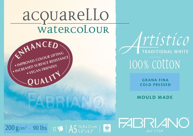 Fabriano Artistico Watercolour Enhanced Pad 200gsm Cold Press 12 Sheets CP A5 12