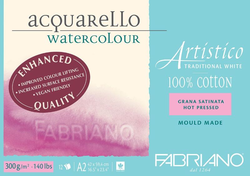 Fabriano Artistico Watercolour Enhanced Pad 300gsm Hot Press 12 Sheets HP A2 12