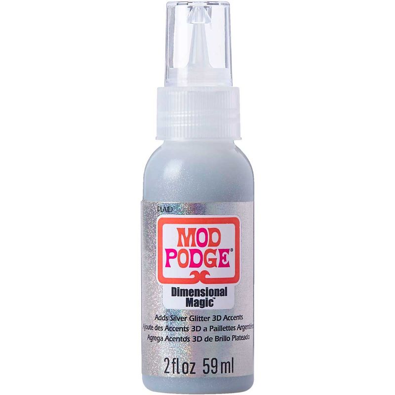 Mod Podge Dimensional Magic Glitter in Silver, 2oz, offers a faux glass effect with a 3D shape for arts and crafts projects.