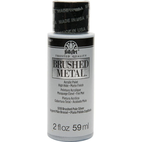 Folk Art Pale Silver Acrylic Paint in 2oz offers a realistic metallic finish for elegant home decor and creative projects.