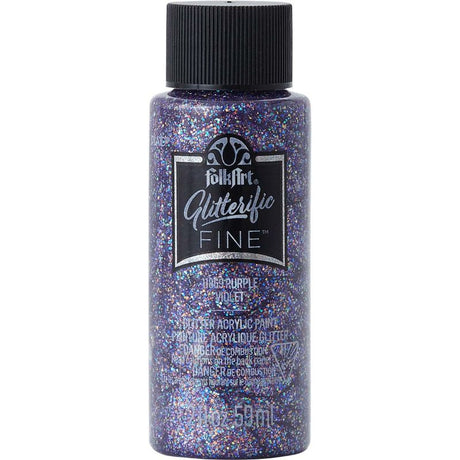 Vibrant purple Folk Art Glitterific Acrylic Paint, infused with fine glitter for shimmering arts and crafts projects.