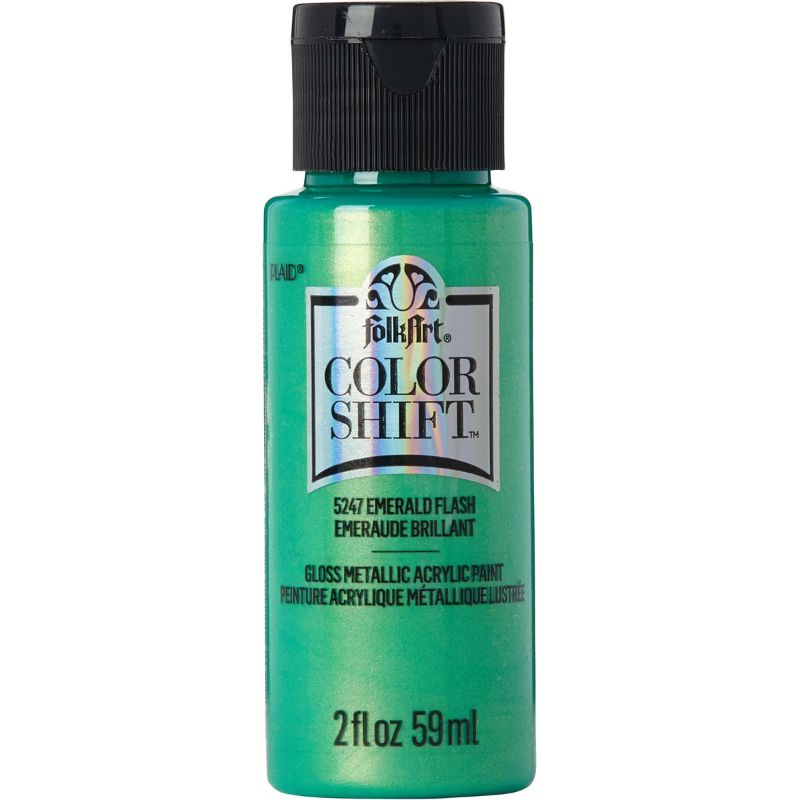 Emerald Flash color shift acrylic paint, 2oz, featuring shimmering green hues that transform with light for stunning artwork.