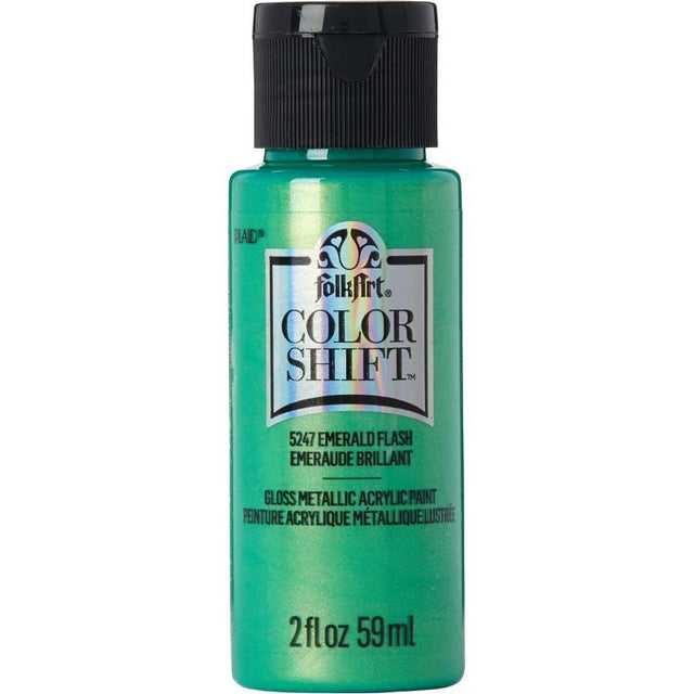 Emerald Flash color shift acrylic paint, 2oz, featuring shimmering green hues that transform with light for stunning artwork.