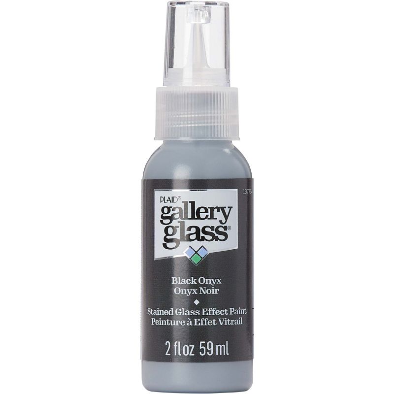 Plaid Gallery Stained Glass Paint in BLACK ONYX, 59ml bottle, ideal for creating realistic stained glass effects on various surfaces.