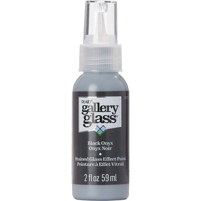 Plaid Gallery Stained Glass Paint in BLACK ONYX, 59ml bottle, ideal for creating realistic stained glass effects on various surfaces.