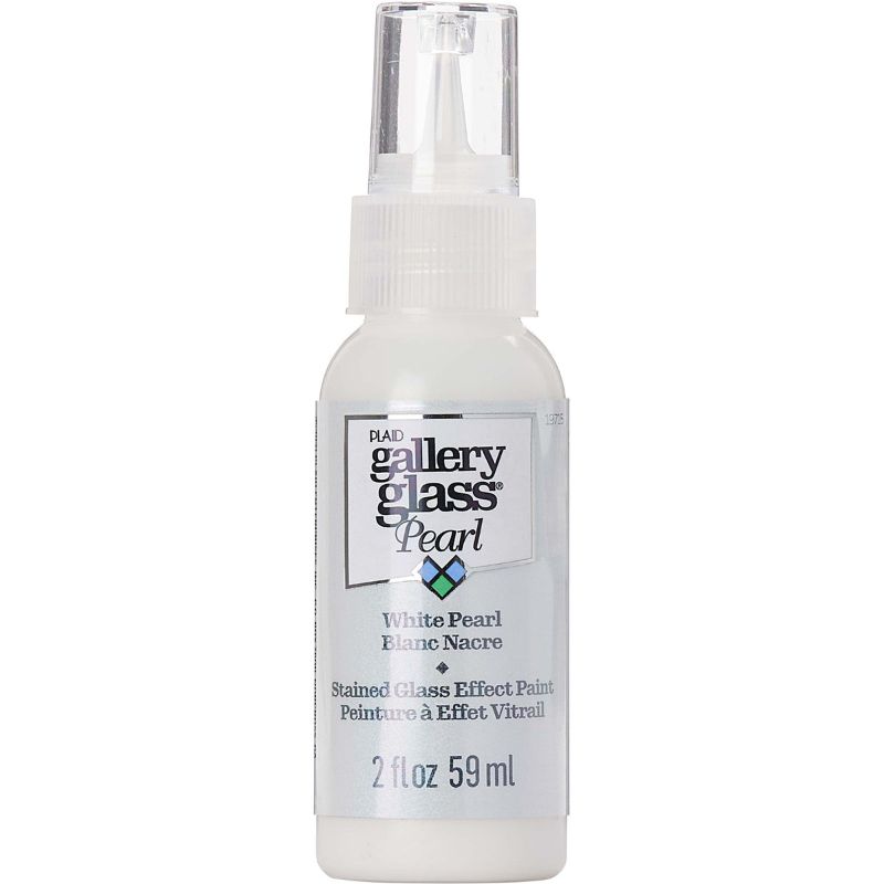 Plaid Gallery Stained Glass Paint in White Pearl, 59ml, for creating realistic stained glass effects on various surfaces.