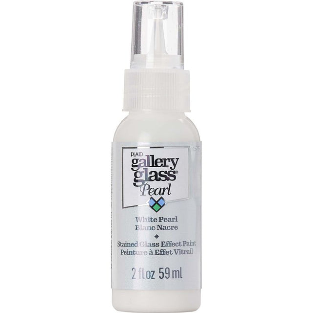 Plaid Gallery Stained Glass Paint in White Pearl, 59ml, for creating realistic stained glass effects on various surfaces.