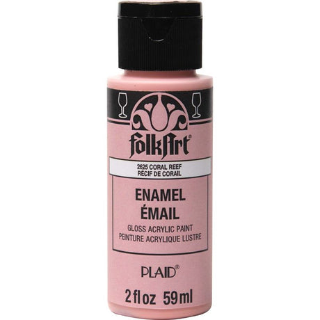 Folk Art Coral Reef Acrylic Enamel paint, 2oz, perfect for vibrant glass and ceramic projects with a glossy finish.