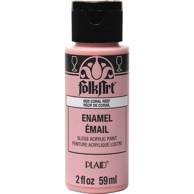 Folk Art Coral Reef Acrylic Enamel paint, 2oz, perfect for vibrant glass and ceramic projects with a glossy finish.