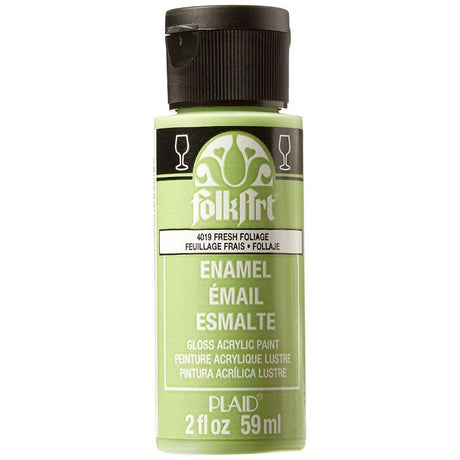 Folk Art Glass Acrylic Paint Enamel in FRESH FOLIAGE, 2oz, perfect for vibrant, glossy finishes on glass and ceramics.