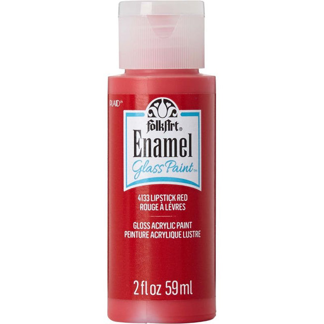 Folk Art Glass Enamel Paint in Lipstick Red 4133, 2oz, ideal for vibrant, durable finishes on glass and ceramics.