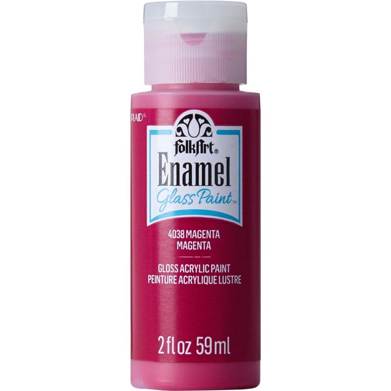 Folk Art Glass Acrylic Paint Enamel in MAGENTA, 2oz, for vibrant, durable glass and ceramic crafting with a glossy finish.