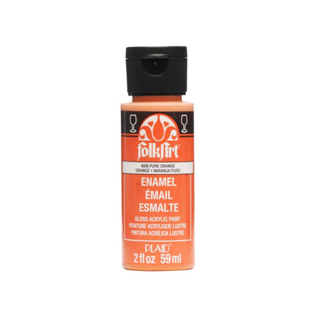 Vibrant Folk Art Glass Acrylic Paint Enamel in PURE ORANGE perfect for decorating glass and ceramics, 2oz/59ml bottle.