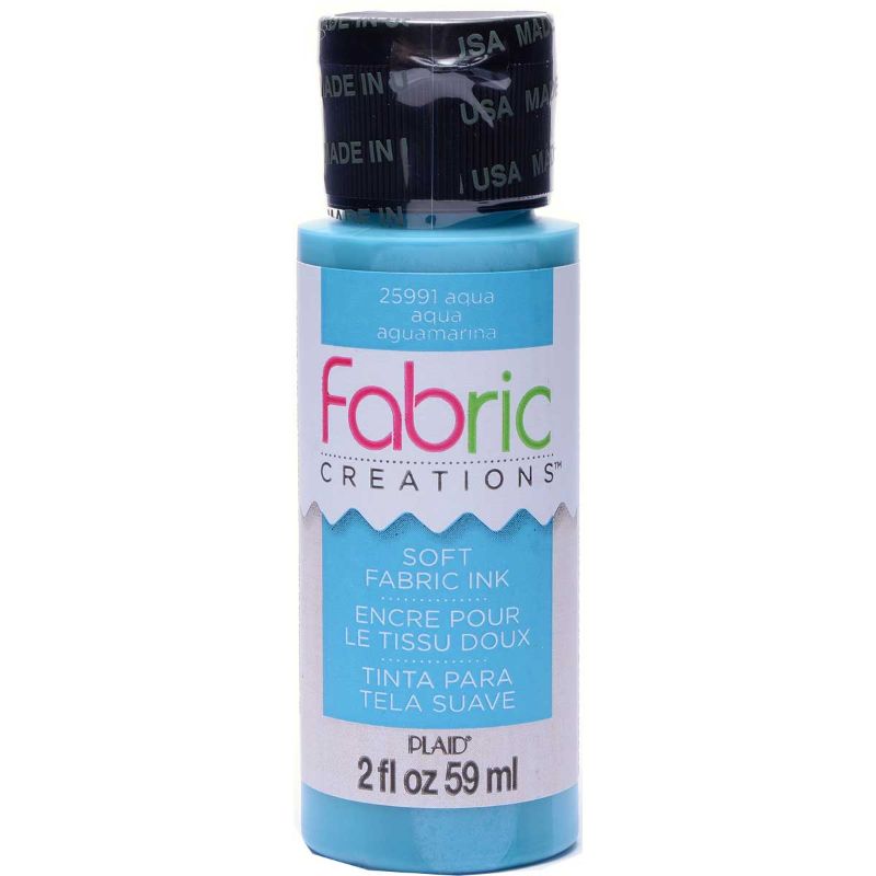 Aqua soft fabric ink in a 2oz bottle, ideal for stamping, stenciling, and painting on textiles; machine washable, non-toxic.