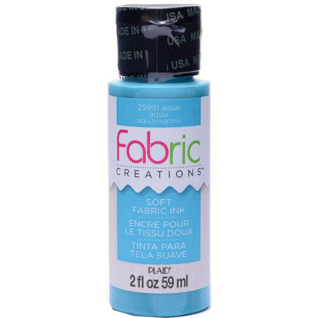 Aqua soft fabric ink in a 2oz bottle, ideal for stamping, stenciling, and painting on textiles; machine washable, non-toxic.