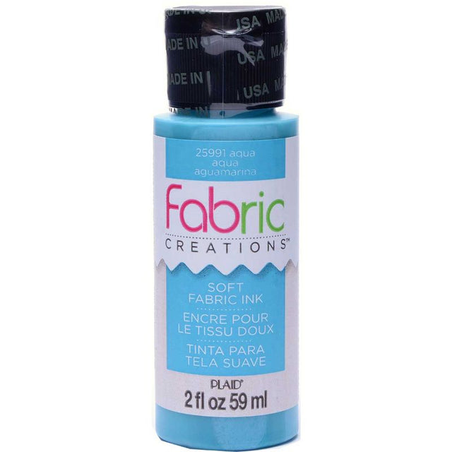 Aqua soft fabric ink in a 2oz bottle, ideal for stamping, stenciling, and painting on textiles; machine washable, non-toxic.