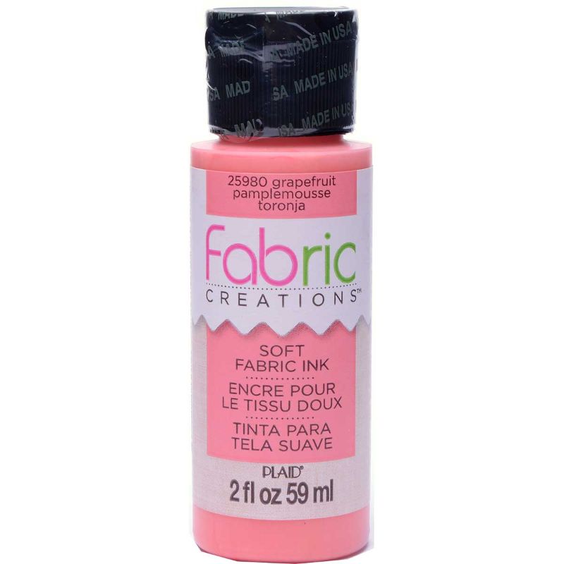 Vibrant grapefruit fabric ink in a 2oz bottle, perfect for DIY stamping, stenciling, and painting projects. Non-toxic and machine-washable.