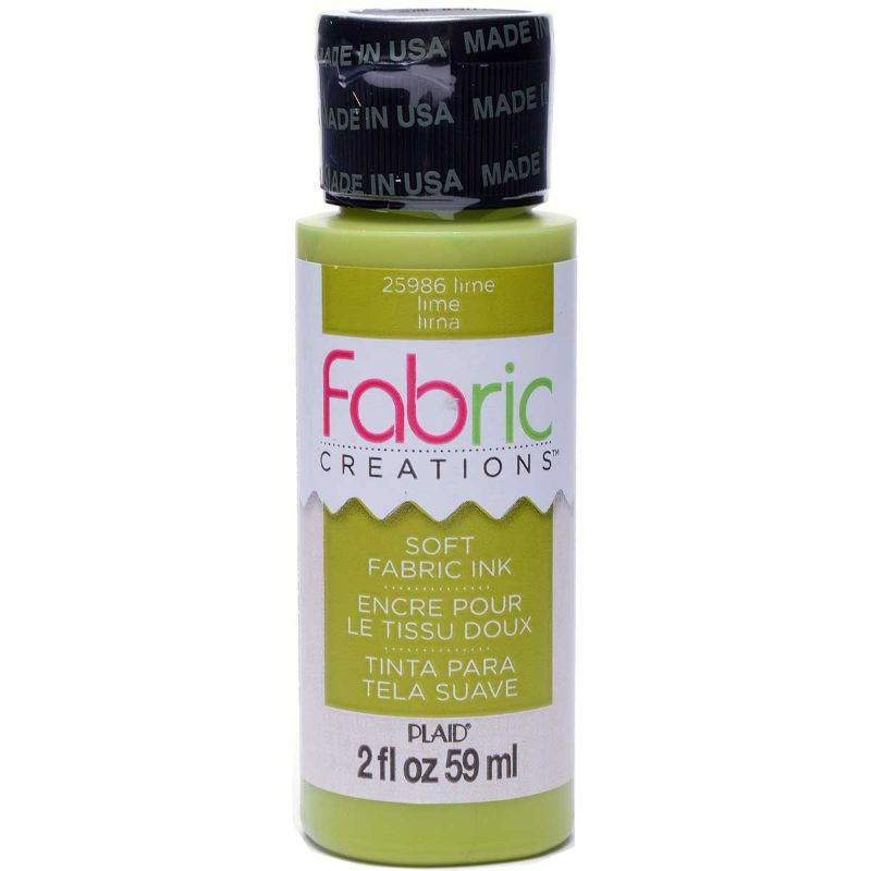 Vibrant 2oz lime fabric ink, ideal for DIY textile projects, dries soft, non-toxic, and machine-washable for lasting designs.