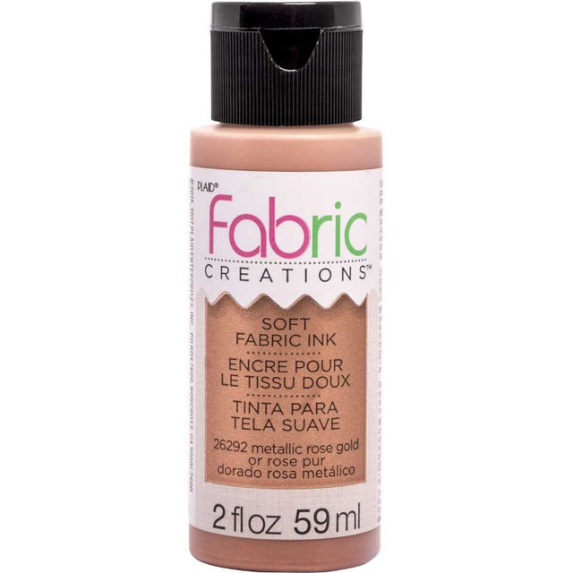 Rose Gold fabric ink in a 2oz bottle for vibrant, soft, and washable designs on textiles, ideal for DIY projects.