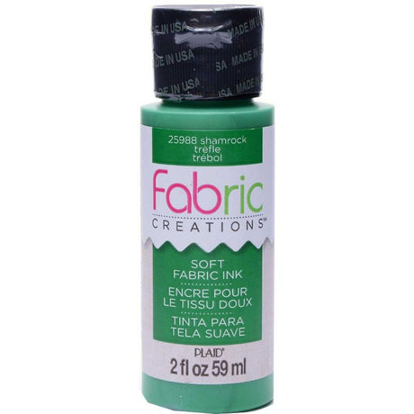 Vibrant SHAMROCK green fabric ink in a 2oz bottle, perfect for DIY textile projects and safe for all ages.