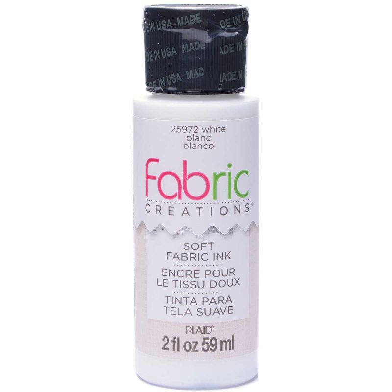 Fabric Creations Soft Fabric Ink in vibrant white, perfect for DIY stamping and stenciling on fabric, non-toxic and water-based.