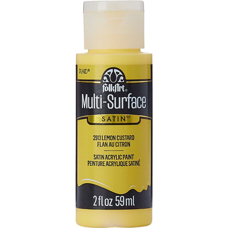 Folk Art Multi-surface Acrylic Paint in vibrant Lemon Custard, 2oz, ideal for various surfaces with a smooth, satin finish.