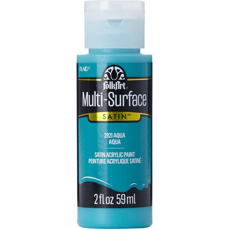 Folk Art AQUA 2921 multi-surface acrylic paint in a 2oz bottle, ideal for various surfaces and projects with a satin finish.