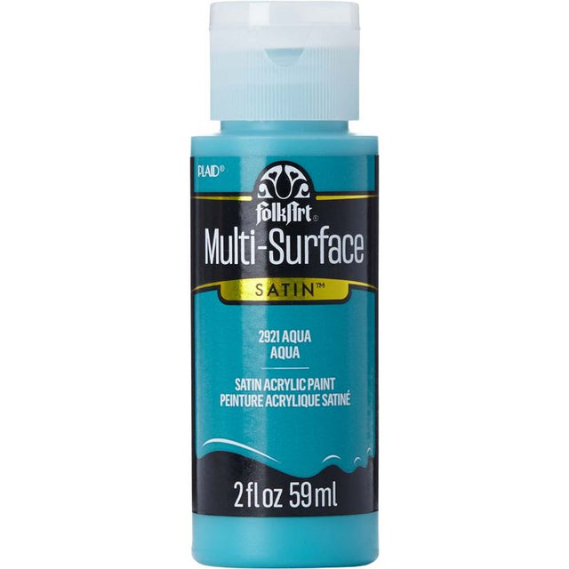 Folk Art AQUA 2921 multi-surface acrylic paint in a 2oz bottle, ideal for various surfaces and projects with a satin finish.