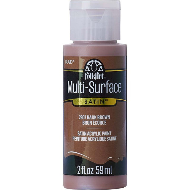 Folk Art Bark Brown Multi-surface Acrylic Paint in 2oz, versatile for wood, glass, fabric, with a rich satin finish.