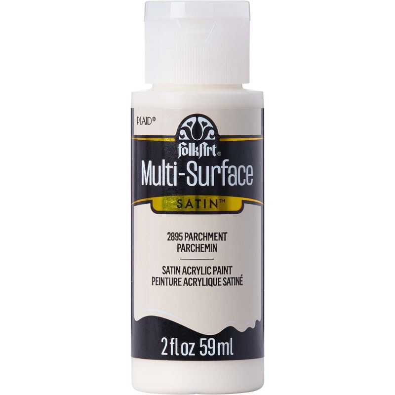 Folk Art Multi-surface Acrylic Paint in Parchment, 2oz, ideal for various surfaces with a creamy, satin finish. Non-toxic and durable.