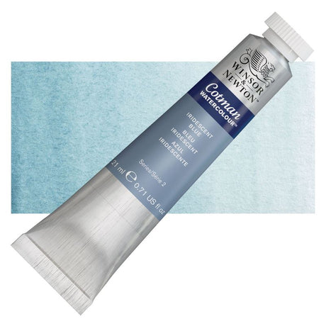 Iridescent Blue watercolour paint in a 21ml tube, perfect for vibrant, shimmering effects in art.