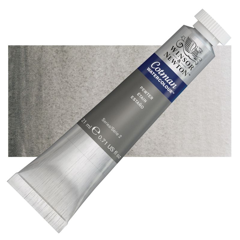 Winsor & Newton Cotman 21ml watercolour paint in Pewter, offering vibrant color, ideal transparency, and excellent blending for artists.