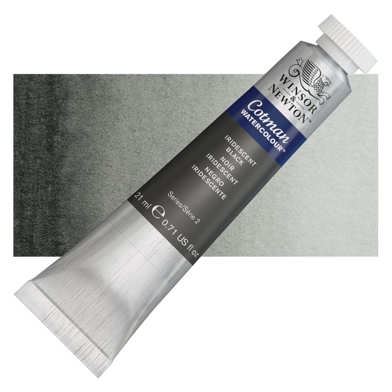 Iridescent black watercolor paint in a 21ml tube, ideal for vibrant, transparent artwork by artists of all levels.