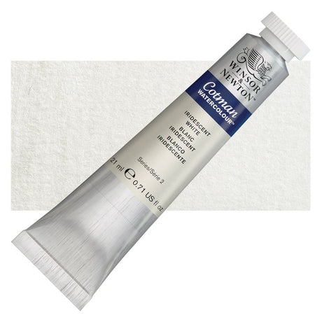 Iridescent White 21ml tube of Winsor & Newton Cotman Watercolour Paints, known for vibrant color and lightfast quality.