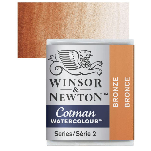 Winsor & Newton Cotman Watercolour Half Pan in BRONZE, offering vibrant color, transparency, and premium quality for artists.