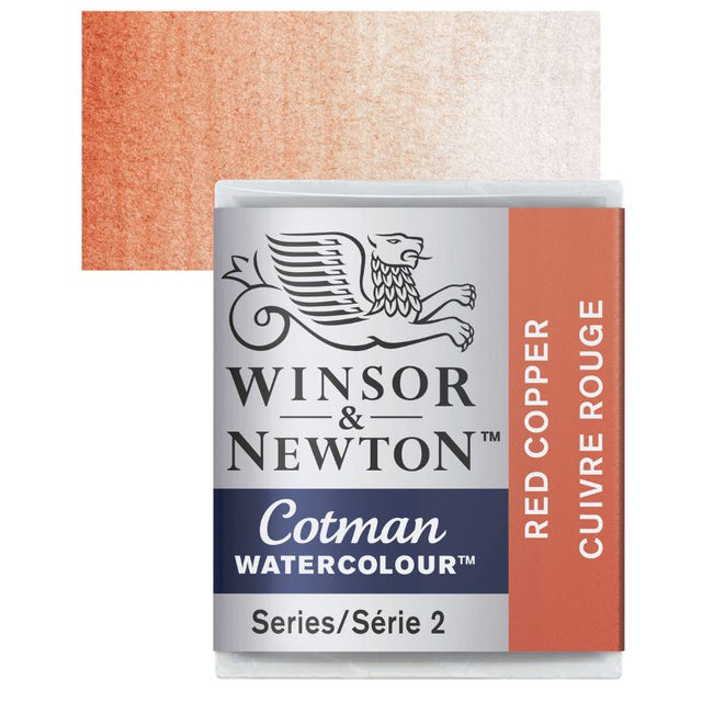 Vibrant Winsor & Newton Cotman RED COPPER watercolour paint, half pan, ideal for smooth blending and layering in artwork.