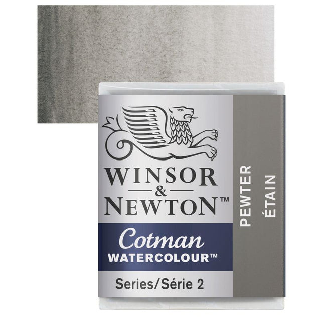 Pewter Cotman Watercolour Half Pan, offering rich pigmentation and transparency for vibrant, long-lasting artwork.