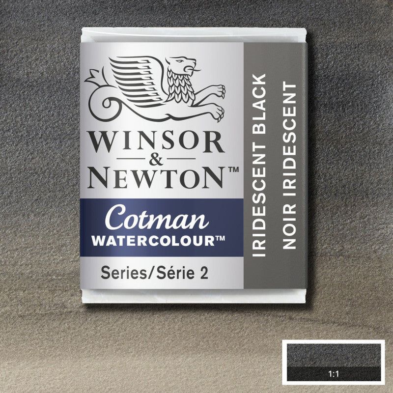 Iridescent Black half pan watercolour paint for vibrant artwork with excellent transparency and smooth blending. Perfect for artists.