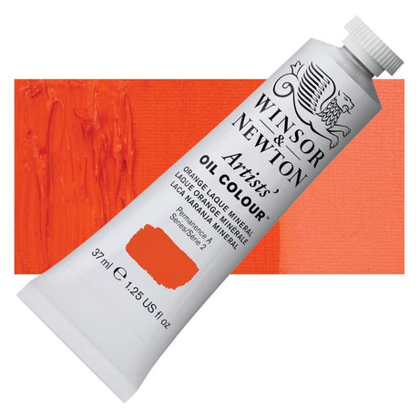 Vibrant 37ml Winsor & Newton Orange Laque S2 oil paint, perfect for striking highlights and versatile artistic applications.