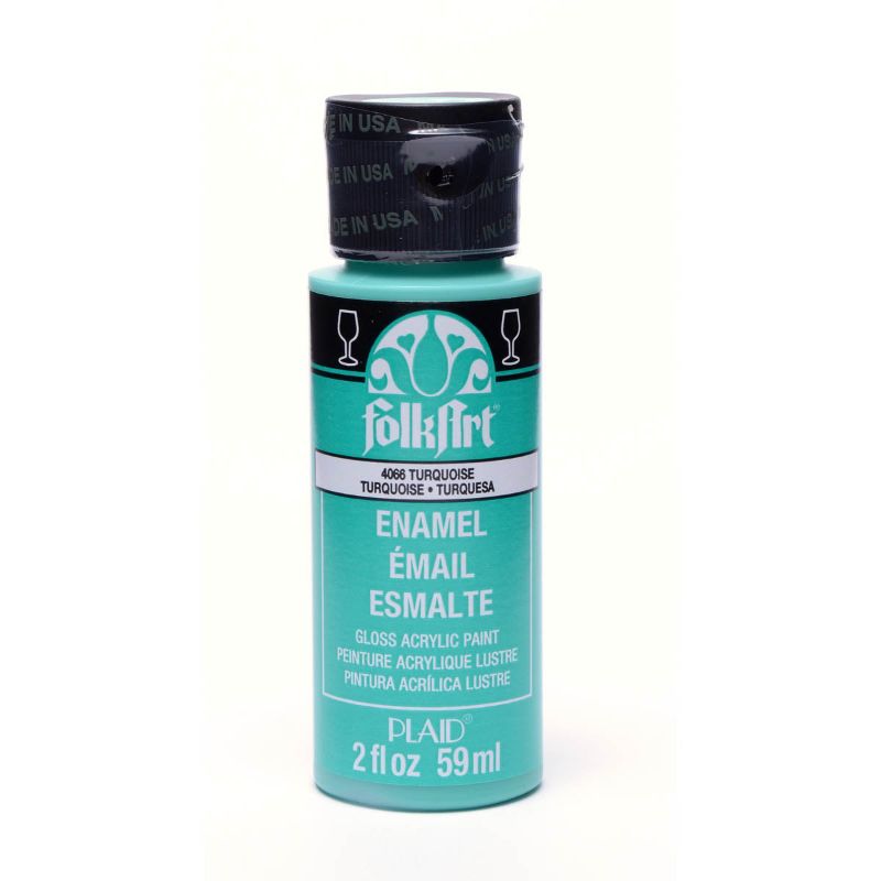 Turquoise Folk Art Enamel Acrylic Paint, 2oz, perfect for glass and ceramics, delivers vibrant color and glossy finish.