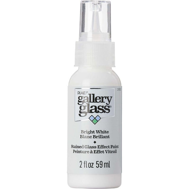 Bright White Plaid Gallery Stained Glass Paint (59ml) for realistic glass art; easy application on various surfaces.
