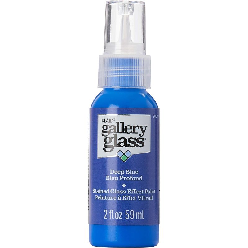 Deep Blue stained glass paint in a 59ml bottle, ideal for creating vibrant glass art and suncatchers with a smooth finish.