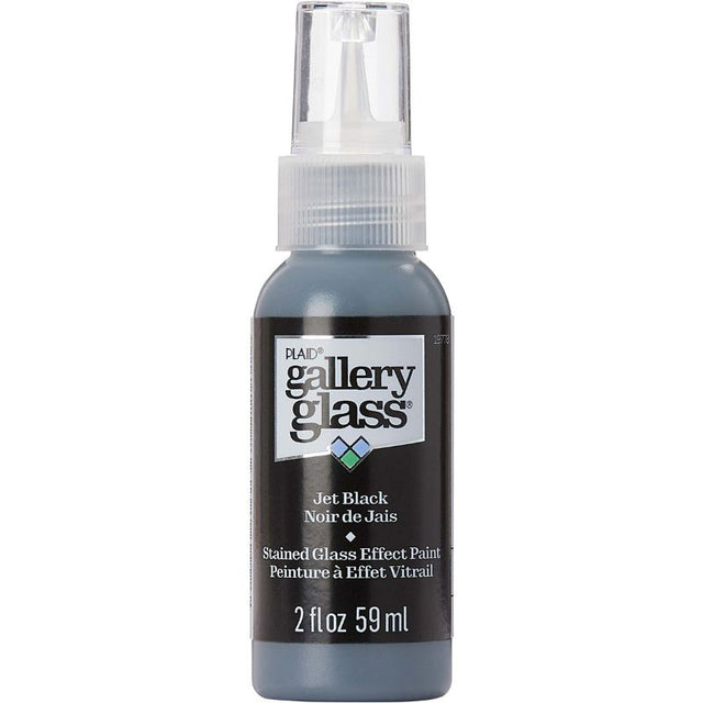Plaid Gallery Stained Glass Paint in Jet Black, 59ml, ideal for creating vibrant stained glass effects on various surfaces.
